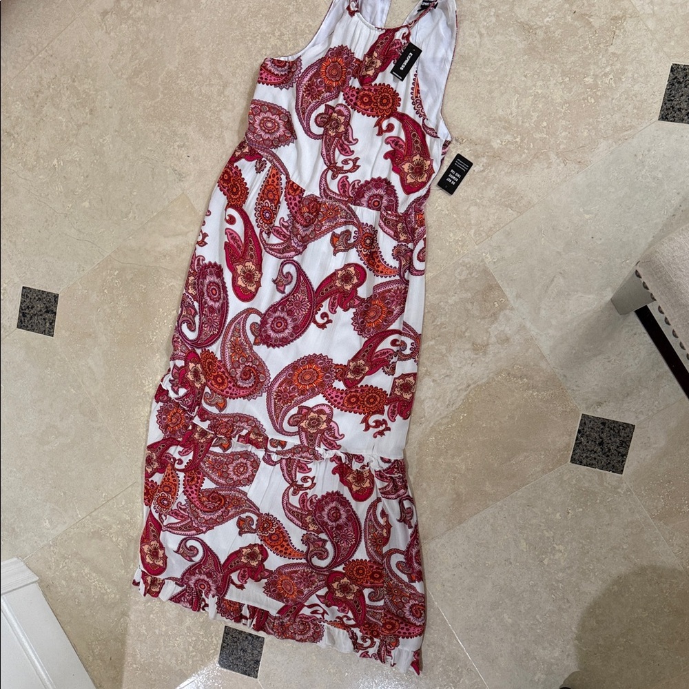 Express Red and White Paisley Maxi Dress